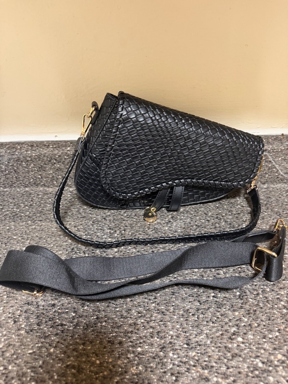Black Woven Saddle Crossbody/handbag NWOT